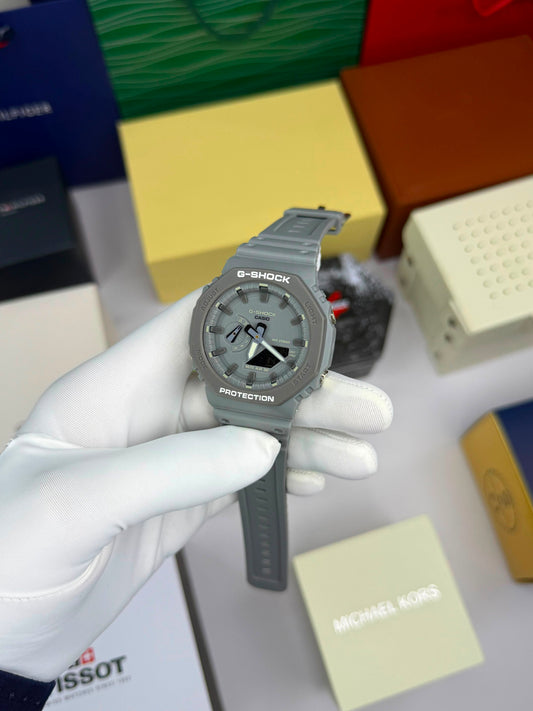 Premium Grey Sports Analog-Digital Watch with Designer Dial & Resin Strap