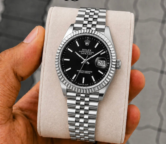 Rolex Datejust Men's Automatic Stainless Steel Watch with Black Dial & Fluted Bezel (Jubilee Bracelet)