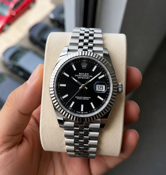Rolex Datejust Men's Automatic Stainless Steel Watch with Black Dial & Fluted Bezel (Jubilee Bracelet)