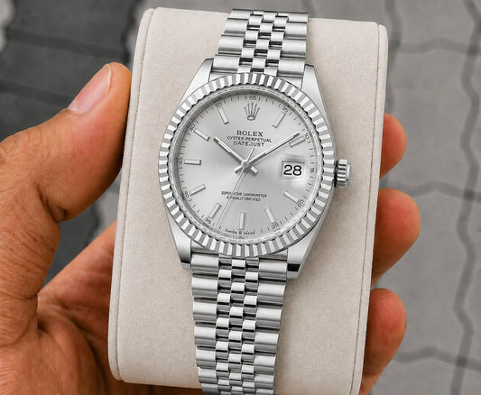 Rolex Datejust Men's Automatic Stainless Steel Watch with Silver Dial & Fluted Bezel (Jubilee Bracelet)