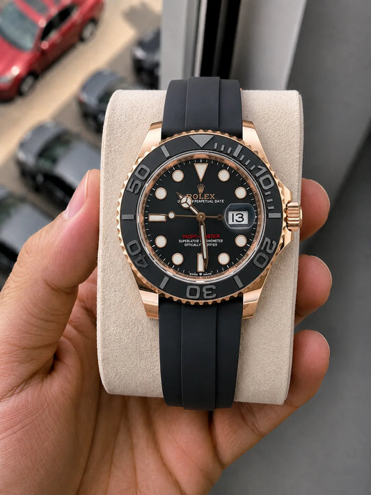 Luxury Black & Rose Gold Diver Automatic Watch with Rubber Strap