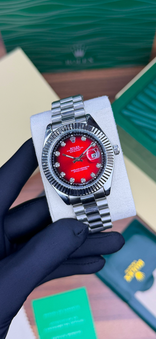 LUXURY ROLEX DATE JUST SELIVER  RED DIAMOND  WATCH