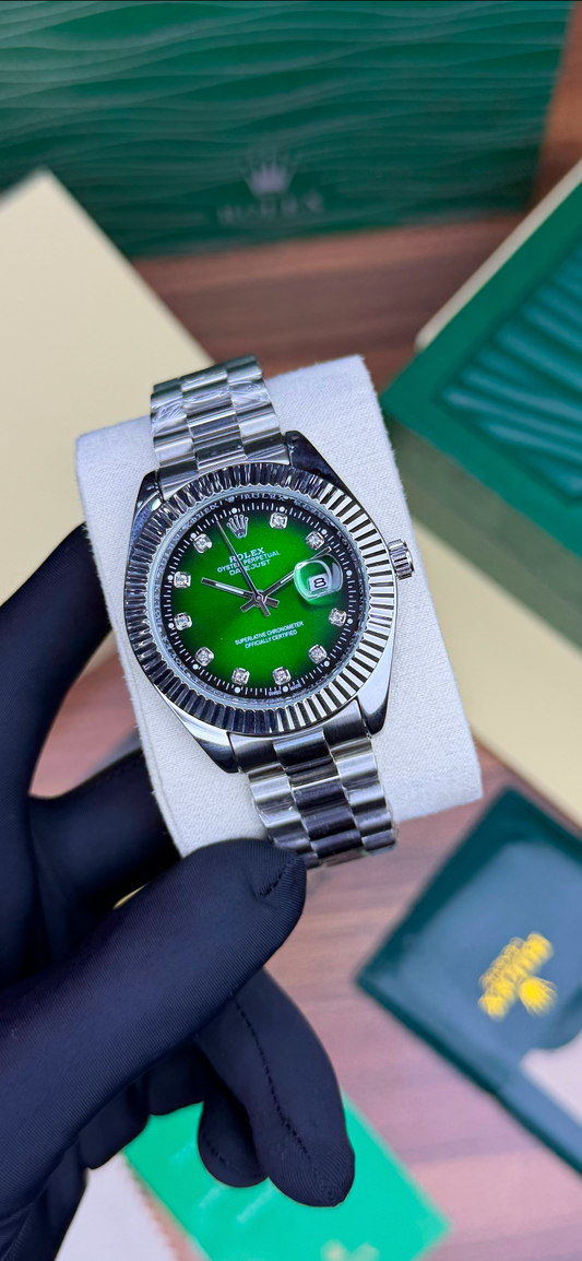 LUXURY ROLEX DATE JUST SELIVER  GREEN DIAMOND  WATCH