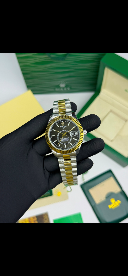 *LUXUEY ROLEX SKY-DWELLER.   GOLD   BLACK  TWO TONE EDITION DIAMOND  WATCH*