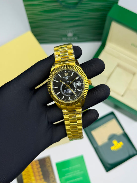 LUXUEY ROLEX SKY-DWELLER.   GOLD BLACK EDITION DIAMOND  WATCH