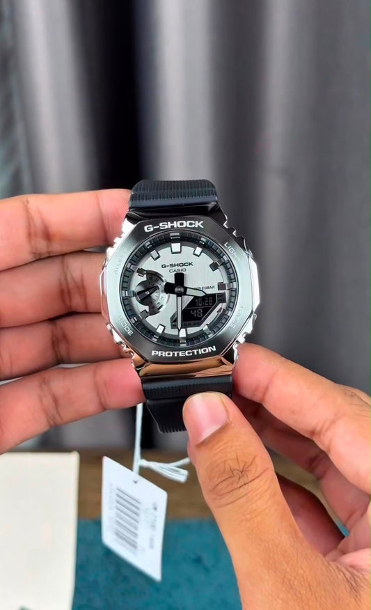 Premium Silver Sports Analog-Digital Watch with Grey Dial & Black Resin Strap