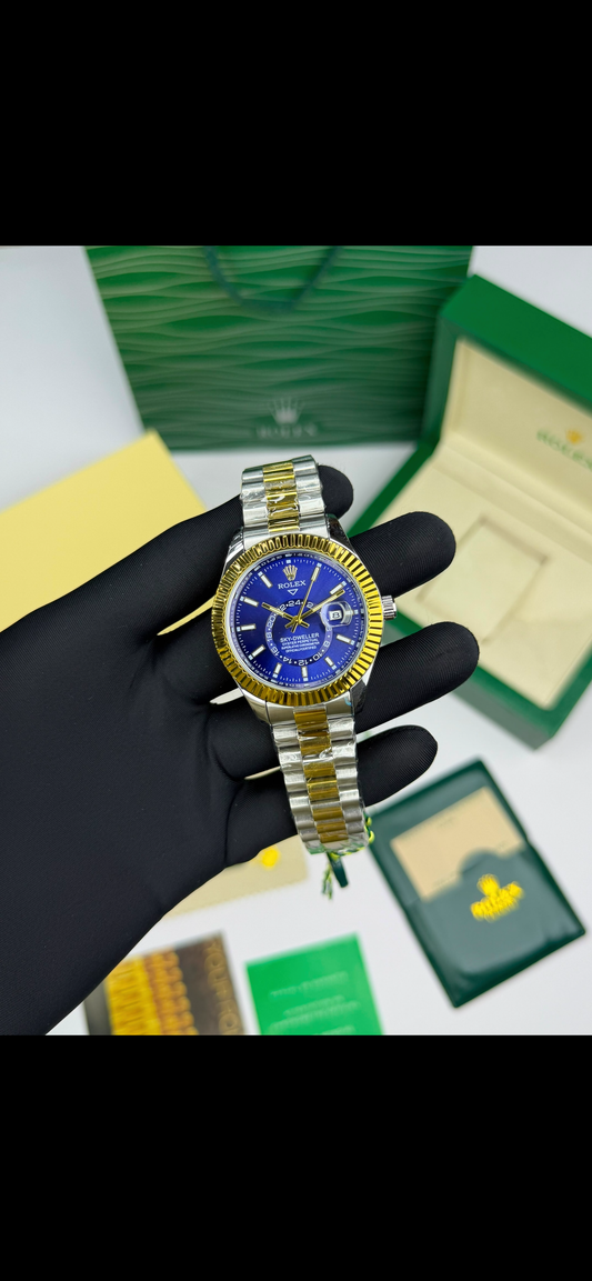 LUXUEY ROLEX SKY-DWELLER.   GOLD BLUE  ￼TWO TONE EDITION DIAMOND  WATCH