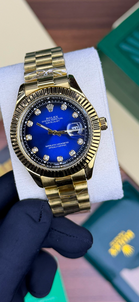 LUXURY ROLEX DATE JUST GOLD   BLUE  EDITION ￼DIAMOND  WATCH