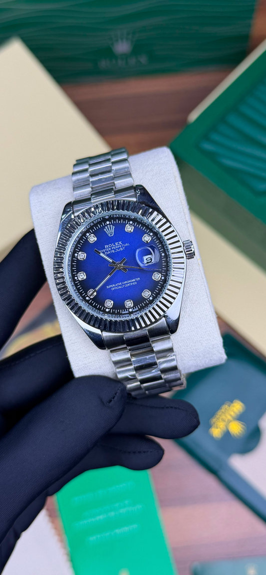 LUXURY ROLEX DATE JUST SELIVER BLUE DIAMOND  WATCH