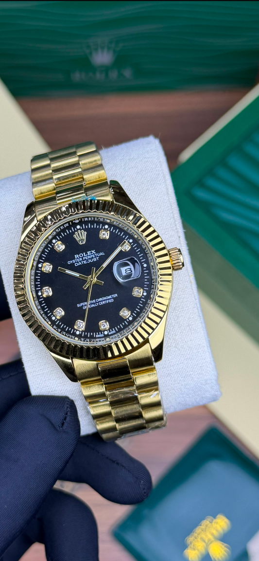 LUXURY ROLEX DATE JUST GOLD  &  BLACK EDITION  DIAMOND  WATCH