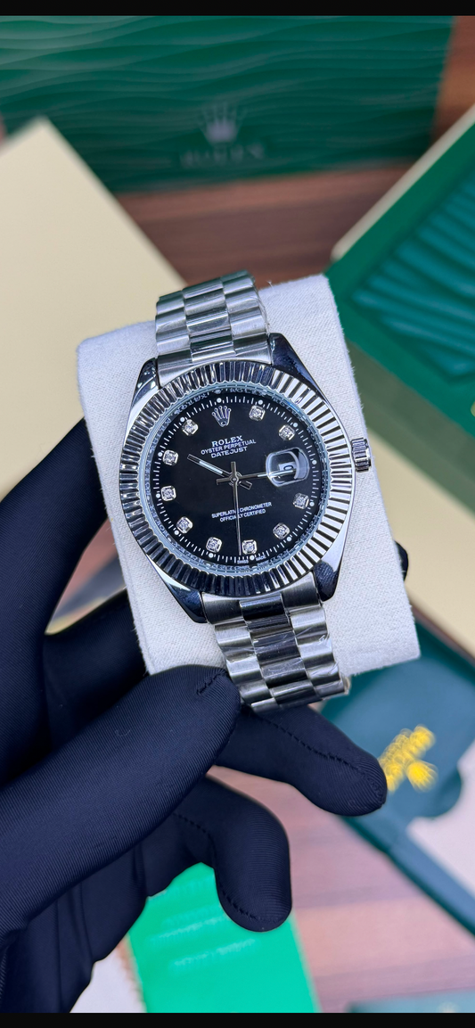 LUXURY ROLEX DATE JUST SELIVER  BLACK DIAMOND  WATCH