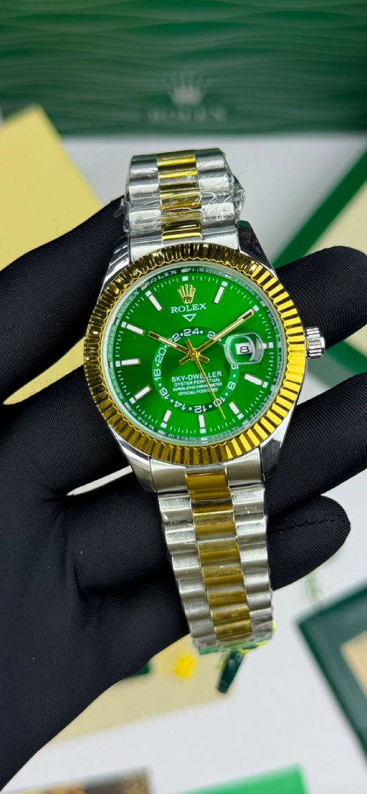 *LUXUEY ROLEX SKY-DWELLER.   GOLD   GREEN  TWO TONE EDITION DIAMOND  WATCH*