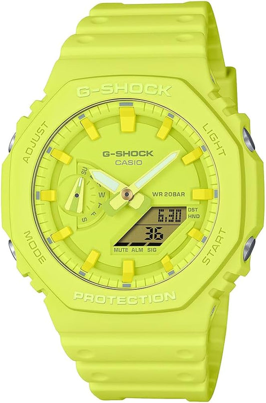 Premium Neon Yellow Sports Analog Watch with Dual Display & Resin Strap