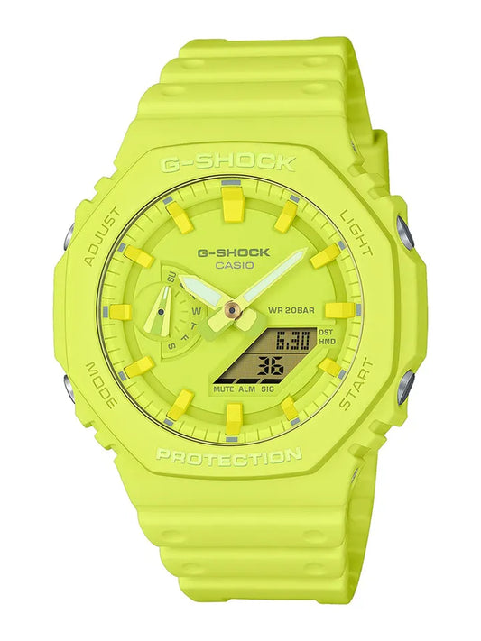 Premium Neon Yellow Sports Analog Watch with Dual Display & Resin Strap