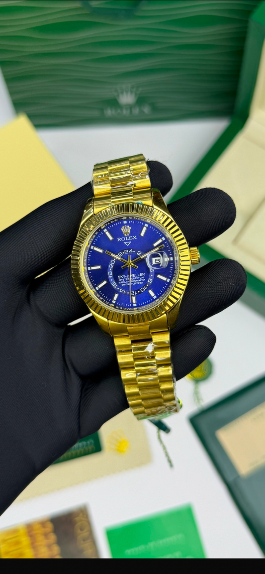 LUXUEY ROLEX SKY-DWELLER.   GOLD BLUE EDITION DIAMOND  WATCH