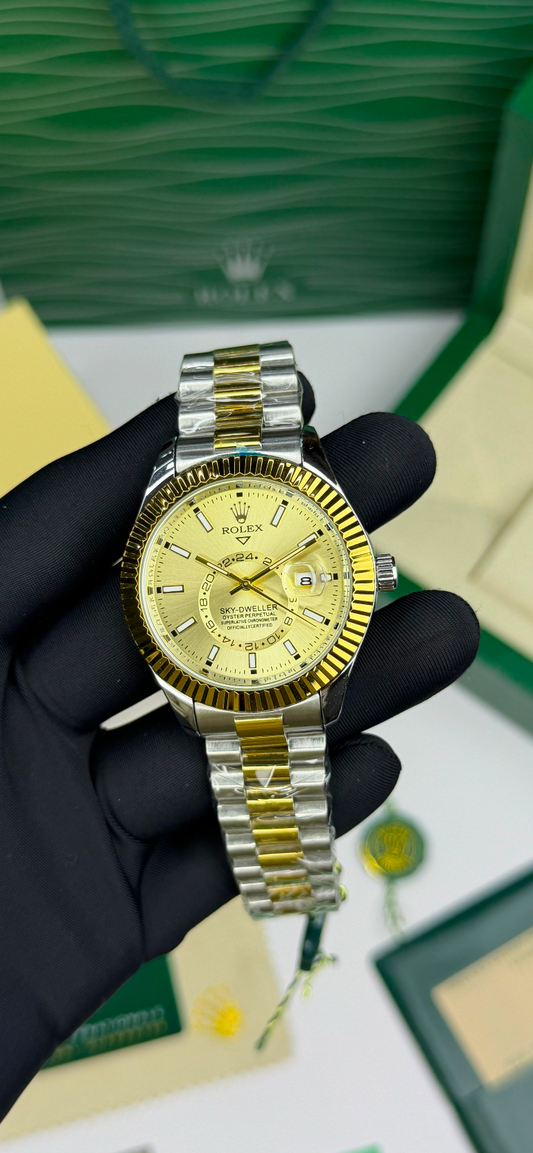 LUXUEY ROLEX SKY-DWELLER.    , GOLD TWO TONE SILVER EDITION DIAMOND  WATCH