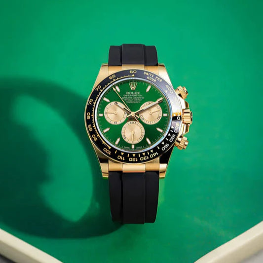 Rolex Cosmograph Daytona Men's Automatic Gold Watch with Green Dial & Black Rubber Strap