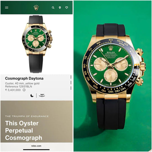 Rolex Cosmograph Daytona Men's Automatic Gold Watch with Green Dial & Black Rubber Strap