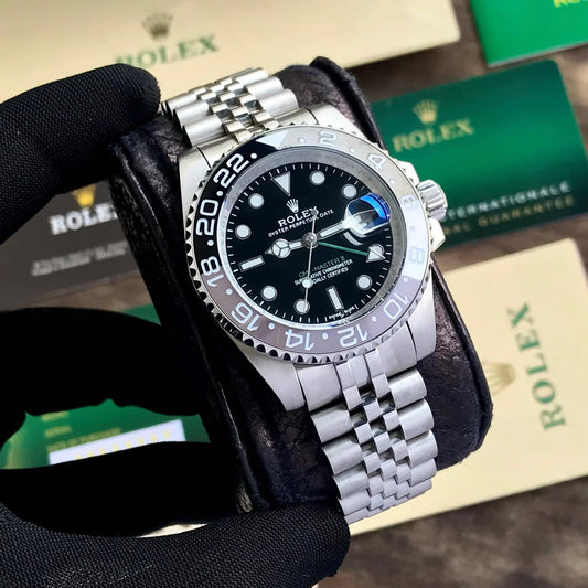 Rolex GMT-Master II Men's Automatic Stainless Steel Watch with Black Dial & Grey-Black Ceramic Bezel (Jubilee Bracelet)