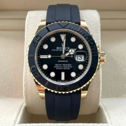 Luxury Black Diver Automatic Watch with Gold-Tone Bezel & Rubber Strap