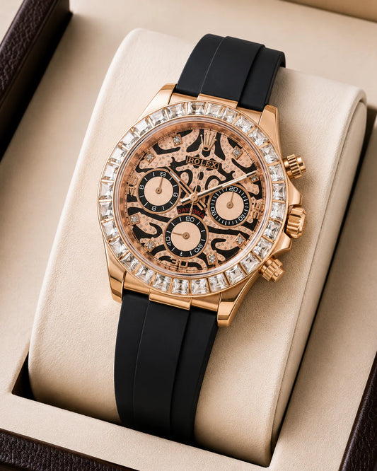 Luxury Rose Gold Skeleton Chronograph Automatic Watch with Diamond-Style Bezel