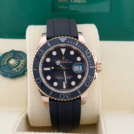 Luxury Black & Rose Gold Diver Automatic Watch with Rubber Strap