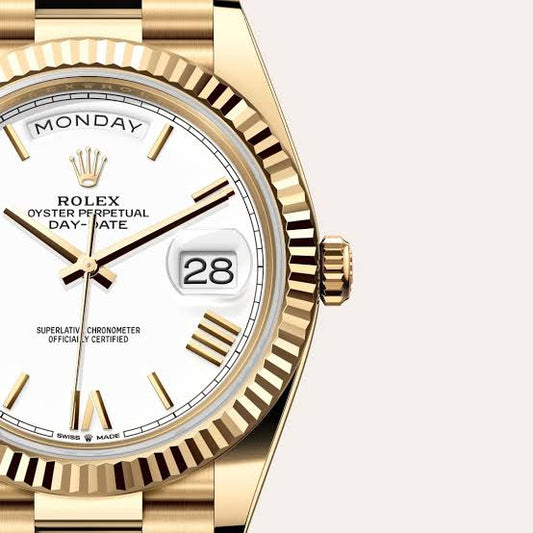 LUXEY ROLEX DAY DATE GOLD WHITE EDITION DIAMOND  WATCH