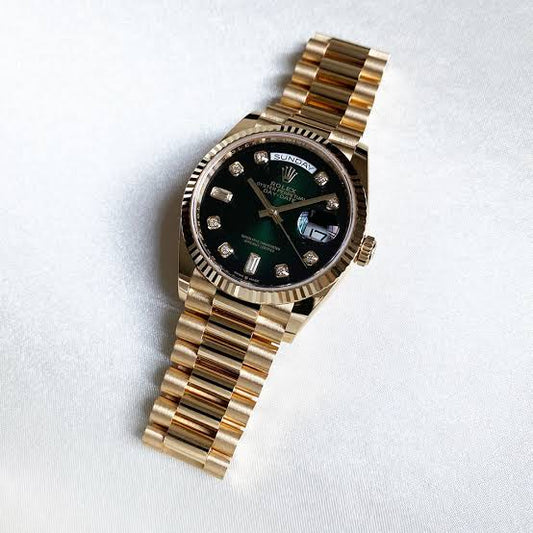 LUXER ROLEX DAY DATE GOLD GREEN DIMOND EDITION  WATCH