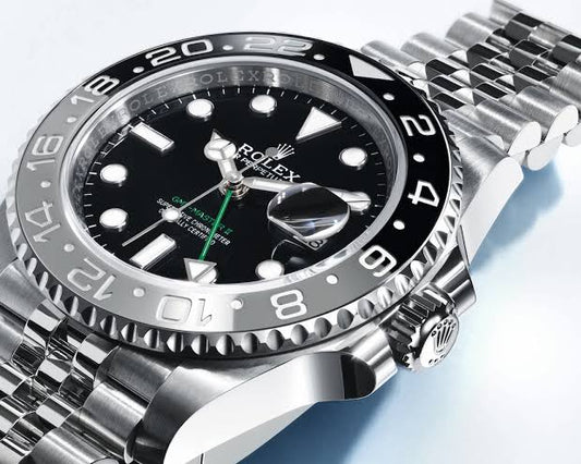 Rolex GMT-Master II Men's Automatic Stainless Steel Watch with Black Dial & Grey-Black Ceramic Bezel (Jubilee Bracelet)