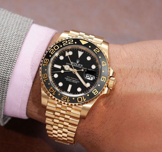Rolex GMT-Master II Men's Automatic Gold Watch with Black Dial & Black-Gold Ceramic Bezel (Jubilee Bracelet)