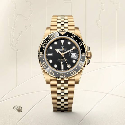 Rolex GMT-Master II Men's Automatic Gold Watch with Black Dial & Black-Gold Ceramic Bezel (Jubilee Bracelet)