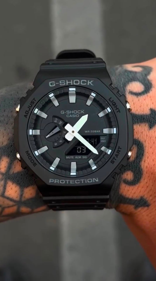 Premium All-Black Sports Analog-Digital Watch with Designer Dial & Resin Strap